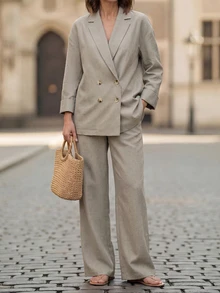 EMERY ROSE Women's Suit Jacket And Pants Casual Suit Set Teachers' Day Business Office Brunch Beige Winter - Khaki - View 8