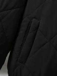 Teen Boys Loose Baseball Collar Casual Fashion Mesh Versatile Padded Coat, Suitable For Daily Wear, Autumn/Winter, Jacket, Black Jacket - Black - View 8