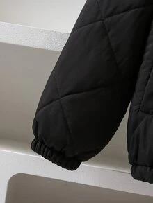 Teen Boys Loose Baseball Collar Casual Fashion Mesh Versatile Padded Coat, Suitable For Daily Wear, Autumn/Winter, Jacket, Black Jacket - Black - View 7