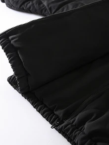 Teen Boys Loose Baseball Collar Casual Fashion Mesh Versatile Padded Coat, Suitable For Daily Wear, Autumn/Winter, Jacket, Black Jacket - Black - View 4