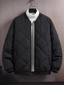 Teen Boys Loose Baseball Collar Casual Fashion Mesh Versatile Padded Coat, Suitable For Daily Wear, Autumn/Winter, Jacket, Black Jacket - Black - View 9