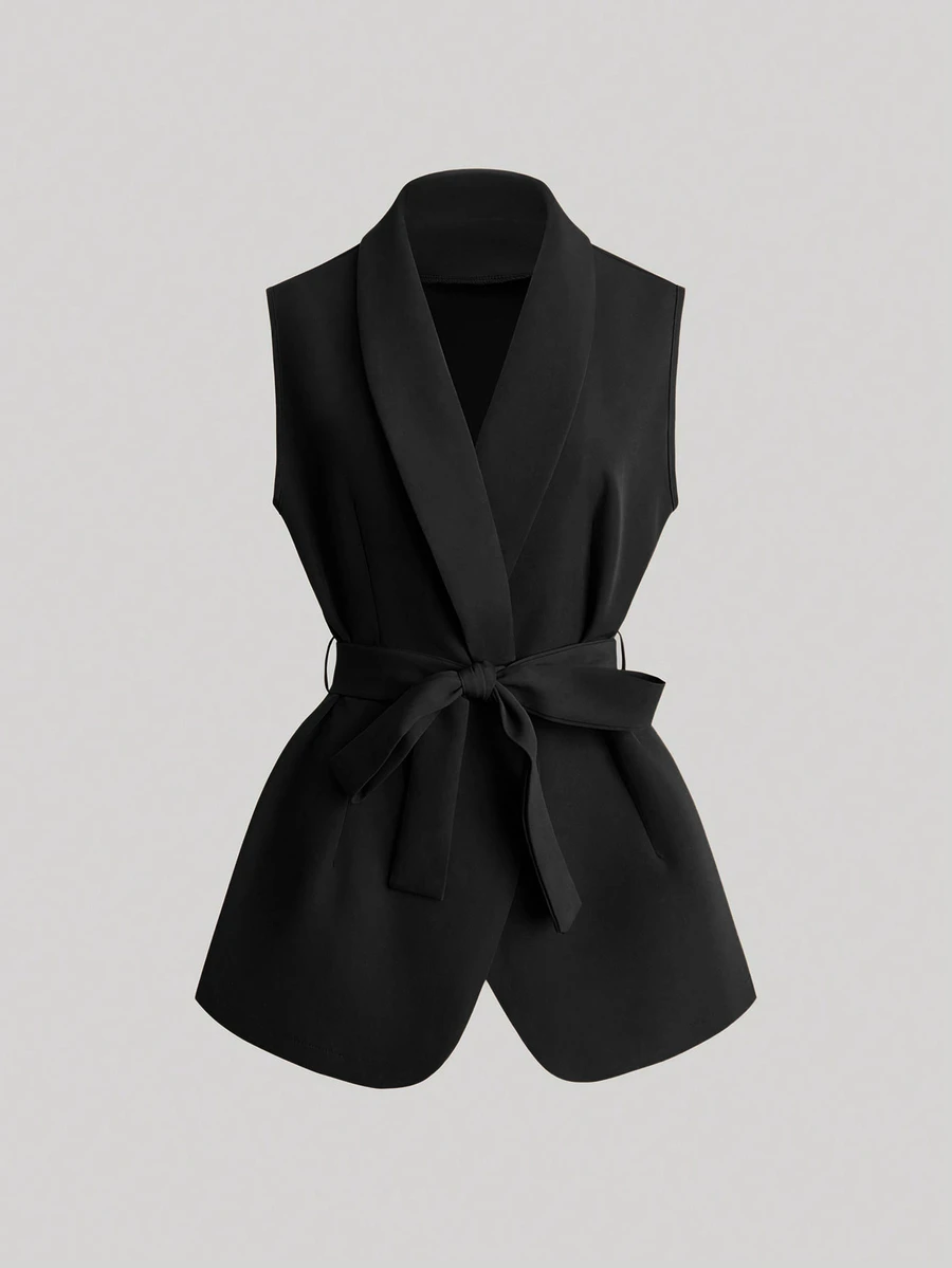 Franclia New Women's Sleeveless Suit Vest Jacket With Belt - Black - View 1