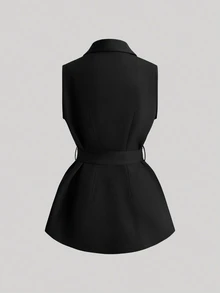 Franclia New Women's Sleeveless Suit Vest Jacket With Belt - Black - View 2