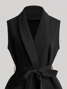 Franclia New Women's Sleeveless Suit Vest Jacket With Belt - Black - View 3