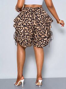 SOLERSUN These Plus-Size Women's Casual Shorts Feature A , Minimalist Retro-Inspired Letter Print And A Relaxed Fit, Complete With A Drawstring, Large Pockets, And An Elastic Waistband. Perfect For Everyday Casual Wear, Commuting, And Vacations In Spring And Summer. Their Street-Style Design Makes Them A Versatile And Perfect Everyday Choice. These Comfortable, Loose-Fitting Shorts Feature A Wide-Leg, Mid-Length Design. - Brown - View 7