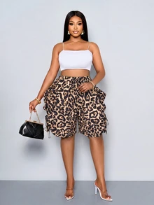 SOLERSUN These Plus-Size Women's Casual Shorts Feature A , Minimalist Retro-Inspired Letter Print And A Relaxed Fit, Complete With A Drawstring, Large Pockets, And An Elastic Waistband. Perfect For Everyday Casual Wear, Commuting, And Vacations In Spring And Summer. Their Street-Style Design Makes Them A Versatile And Perfect Everyday Choice. These Comfortable, Loose-Fitting Shorts Feature A Wide-Leg, Mid-Length Design. - Brown - View 6