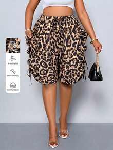 SOLERSUN These Plus-Size Women's Casual Shorts Feature A , Minimalist Retro-Inspired Letter Print And A Relaxed Fit, Complete With A Drawstring, Large Pockets, And An Elastic Waistband. Perfect For Everyday Casual Wear, Commuting, And Vacations In Spring And Summer. Their Street-Style Design Makes Them A Versatile And Perfect Everyday Choice. These Comfortable, Loose-Fitting Shorts Feature A Wide-Leg, Mid-Length Design. - Brown - View 1
