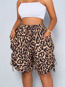 SOLERSUN These Plus-Size Women's Casual Shorts Feature A , Minimalist Retro-Inspired Letter Print And A Relaxed Fit, Complete With A Drawstring, Large Pockets, And An Elastic Waistband. Perfect For Everyday Casual Wear, Commuting, And Vacations In Spring And Summer. Their Street-Style Design Makes Them A Versatile And Perfect Everyday Choice. These Comfortable, Loose-Fitting Shorts Feature A Wide-Leg, Mid-Length Design. - Brown - View 2