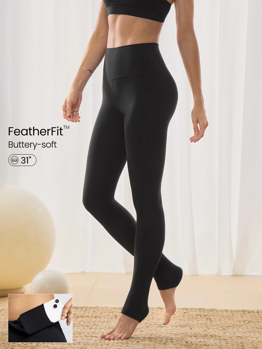GLOWMODE 31英吋featherfit™高腰帶口袋瑜伽褲,適用於低強度運動 - 黑色 - 查看 1