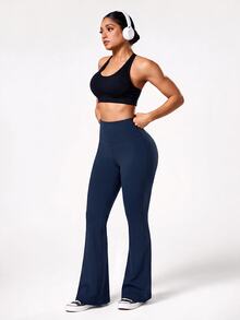 Easithlete Women's High Waist Flared Leg Sports Pants, Navy Blue - Navy Blue - View 6