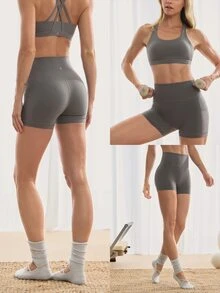 GLOWMODE 4.3" FeatherFit™ Anti-Slip Pocket Bike Shorts Non Front Seam Low Impact Cycling Running Gym Workout - Dark Grey - View 8