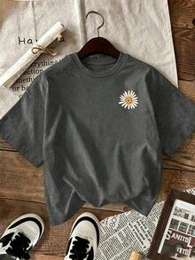 SHEIN LUNE It Is Well With My Soul 花卉 T-shirt | 復古雛菊花束基督徒 T-shirt - 深灰色 - 查看 3