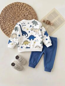 Newborn Baby Cartoon Pattern Long Sleeve Top And Pants Casual Daily Outfit - Multicolor - View 2