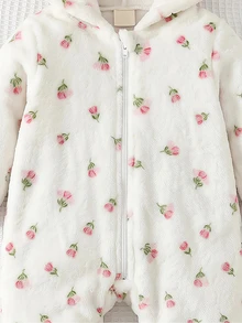 SHEIN Baby Girl Bow Decor Fluffy Hooded Autumn Romper - White - View 4