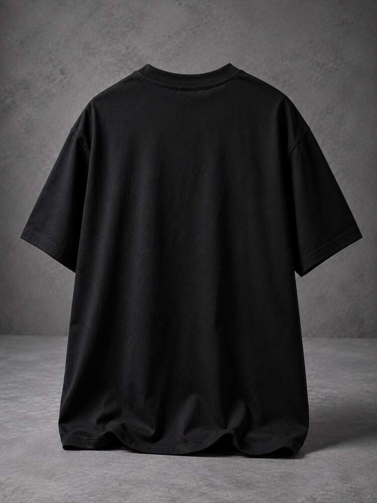 Manfinity EMRG Men's 3D Embroidered Spider Web T-Shirt, Black Crew Neck Short Sleeve Tee For Casual Streetwear, Fall Clothes, Fall Outfits, New Fall Styles - Black - View 3