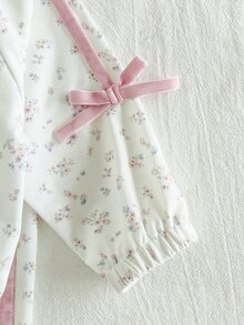 SHEIN Playful Pals 2 件套女婴碎花连帽夹克和配套裤子套装，时尚休闲户外运动装，秋冬 - 粉色 - 查看 6