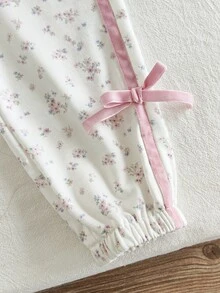 SHEIN Playful Pals 2 件套女婴碎花连帽夹克和配套裤子套装，时尚休闲户外运动装，秋冬 - 粉色 - 查看 8