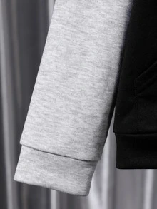 SHEIN Tween Boys Colorblock Zip Up Hoodie Jacket Loose Fit Casual Pocket Sporty Sweatshirt Fall Winter Outerwear Outfit - Black - View 5