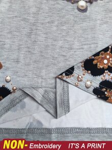 Resyla Women's Round Neck Faux Pearl Decor Animal Pattern Casual Versatile Daily Wear Short Sleeve T-Shirt - Multicolor - View 3