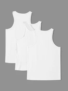 Coreblaze 3pcs Men Solid Color Round Neck Casual Sport Tank Tops Workout Basic Basketball Jersey Clothes Running Breathable, Gym - White - View 2