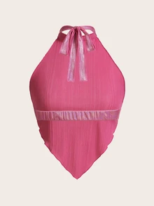 SHEIN ICON Concert Outfits Metallic Bandana Hem Halter Top - Pink - View 2