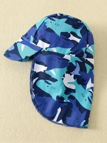 SHEIN Unisex Baby 3pcs/Set Blue Cute Shark Pattern Long Sleeve Rash Guard Swimsuit And Sun Protection Hat Set, Suitable For Beach, Swimming, Vacation Summer - Multicolor - View 9