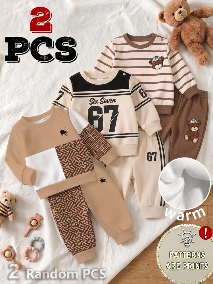 Newborn Baby Knight Geometric Print Top And Cuffed Pants Set - Multicolor - View 7