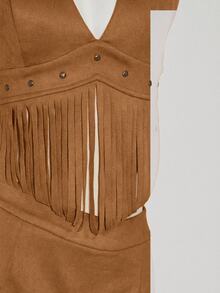 SHEIN ICON Y2k Concert Women Vintage Style Cowgirl Boho Country Vacation Hippie Western Wear Festival Tasseled Hem Backless Halter Top,Summer - Brown - View 7