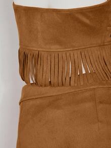 SHEIN ICON Y2k Concert Women Vintage Style Cowgirl Boho Country Vacation Hippie Western Wear Festival Tasseled Hem Backless Halter Top,Summer - Brown - View 8