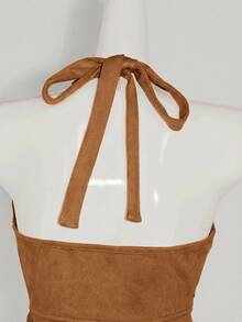 SHEIN ICON Y2k Concert Women Vintage Style Cowgirl Boho Country Vacation Hippie Western Wear Festival Tasseled Hem Backless Halter Top,Summer - Brown - View 6