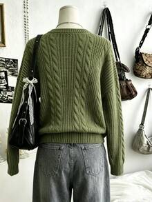 Trelyra Regular Crew Neck Long Sleeve Loose Fit Sweater - Green - View 2