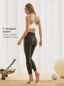 GLOWMODE 24" FeatherFit™ Crossover Yoga Pilates Leggings Buttery Soft High Stretch Crossover Waist Sports Tights Gym Spring Summer - Army Green - View 3