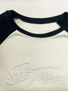 Resyla Regular Short Sleeve Contrast Raglan Sleeve Round Neck Casual Embroidered T-Shirt - Multicolor - View 6