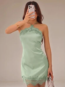 SHEIN PETITE فساتين نسائية صغيرة - أخضر - مشاهدة 7