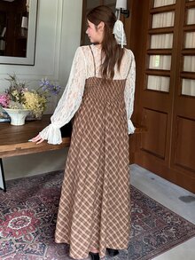 Bijouette Bộ 2 món váy dây mảnh kẻ caro và áo ren bèo nhún cho nữ size lớn - Nhiều màu - Xem 7