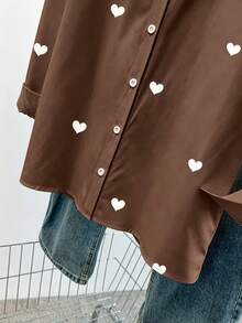 Franclia Women's Heart Print Long Sleeve Shirt - Brown - View 4
