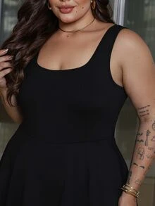Bibi Tomais Plus Size Women's Sleeveless Romper, Solid Color Pockets,One Piece Outfit - Black - View 6