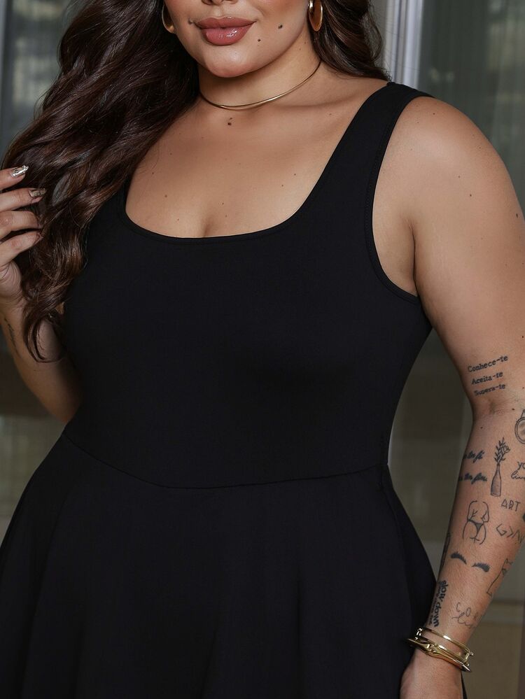 Bibi Tomais Plus Size Women's Sleeveless Romper, Solid Color Pockets,One Piece Outfit - Black - View 6