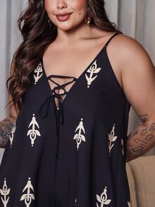 Bibi Tomais Plus Size Women's Floral Pattern Sleeveless Romper,Vacation Style,Tea Party Summer,Back To School,Homecoming,Old Money Style - Black - View 6