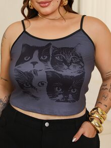 Bibi Tomais 女士短款性感猫咪印花背心，适合夏季 - 彩色 - 查看 6