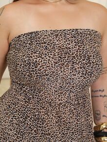 Bibi Tomais Plus Size Leopard Print Sleeveless Romper, Suitable For Summer Romper Boho Women's Clothing Western Clothes For Women Rave Outfits Beach Vacation - Multicolor - View 7
