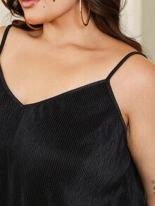Bibi Tomais Plus Size Women Solid Color Pleated Casual Loose Camisole - Black - View 6