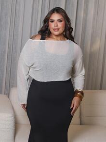 Bibi Tomais Set 2 Potong Gaun Tanpa Lengan Warna Polos Musim Panas untuk Wanita Ukuran Besar & Syal - Hitam dan Putih - View 4