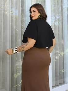 Bibi Tomais قميص نسائي قصير الأكمام بياقة مستديرة وربطة عنق، مناسب للصيف، مقاسات كبيرة - الأسود - مشاهدة 2