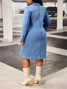 Slaydiva Đầm denim dáng ôm tay dài size lớn mới cho mùa hè - Màu xanh lam - Xem 2