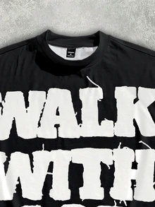 Manfinity Roghcode Men's Street Letter Print Short Sleeve Cropped Loose T-Shirt - Black - View 4
