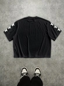 Manfinity Roghcode Men's Street Letter Print Short Sleeve Cropped Loose T-Shirt - Black - View 5