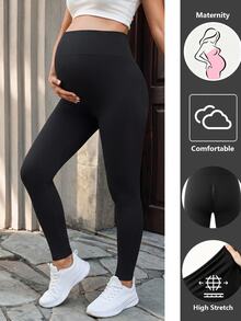 SHEIN Maternity Solid Color Casual Maternity Smart Daily Photoshoot Wear Sports Long Pants Black Autumn - Black - View 1