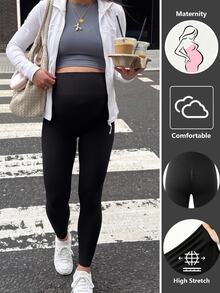SHEIN Maternity Solid Color Casual Maternity Smart Daily Photoshoot Wear Sports Long Pants Black Autumn - Black - View 12