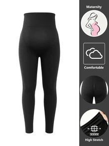 SHEIN Maternity Solid Color Casual Maternity Smart Daily Photoshoot Wear Sports Long Pants Black Autumn - Black - View 9